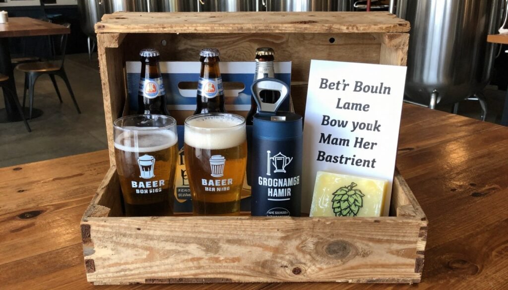 Beer-themed groomsmen proposal box with craft beer accessories