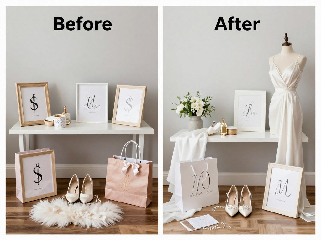 Before and after of dollar store decorations styled for bridal shower