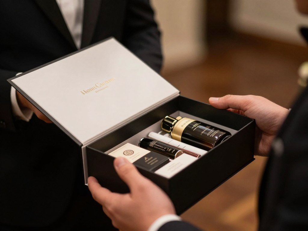 Best man opening a personalized groomsmen gift box with excitement