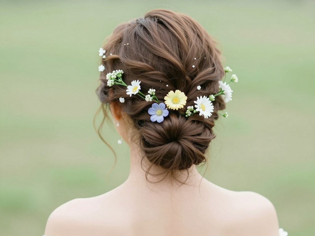 Birthday hairstyle with fresh flowers