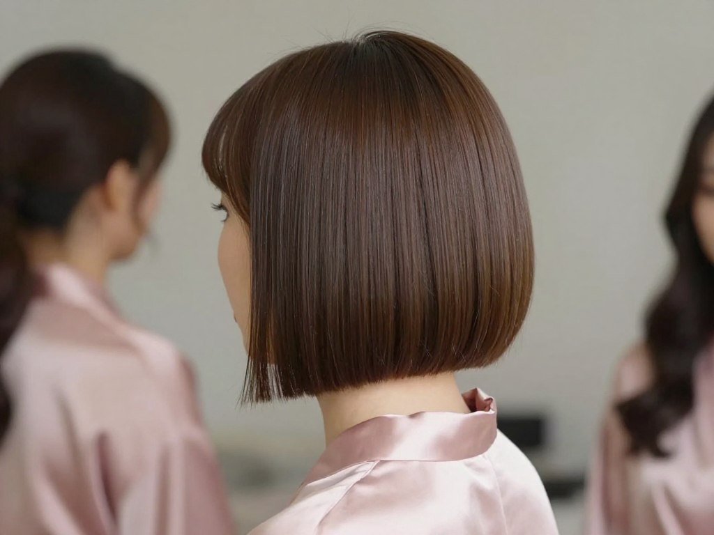 Blunt cut sleek bridesmaid hairstyle with sharp edges Blunt cut sleek bridesmaid hairstyle with sharp edges