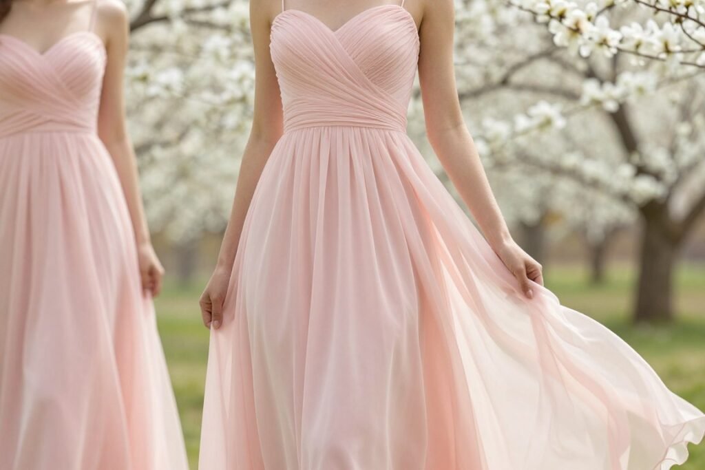 Blush pink spring bridesmaid dress detail