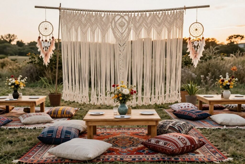 Bohemian wedding with macrame and mixed patterns
