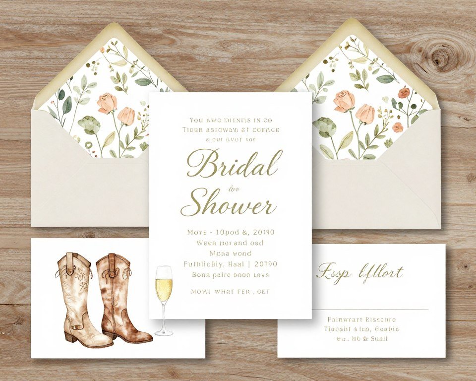 Boots and bubbly bridal shower invitation suite