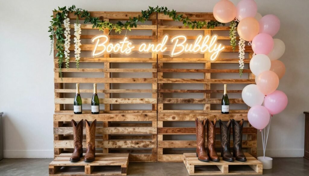 Boots and bubbly bridal shower photo backdrop