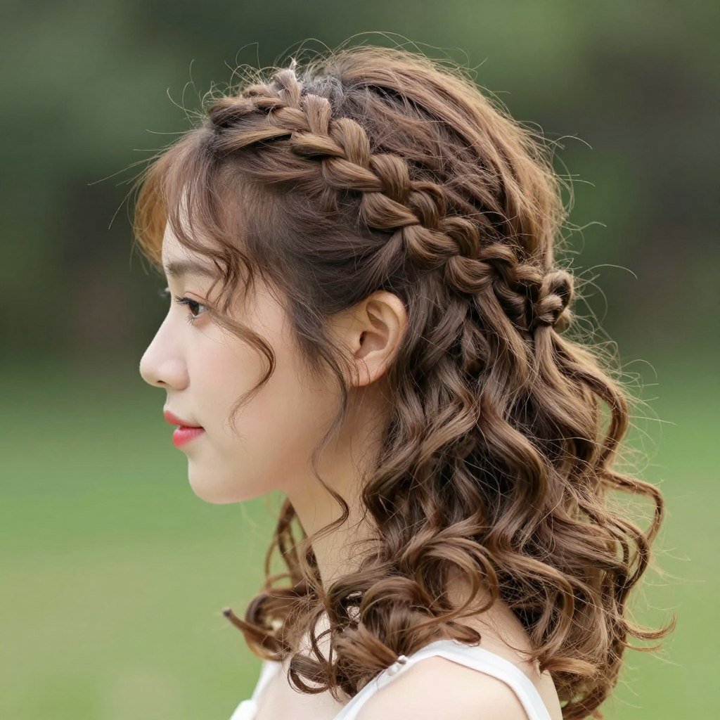 Braided crown half-up hairstyle