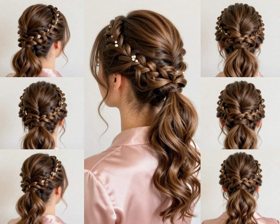 Braided ponytail bridesmaid hairstyle with textured detail Braided ponytail bridesmaid hairstyle with textured detail