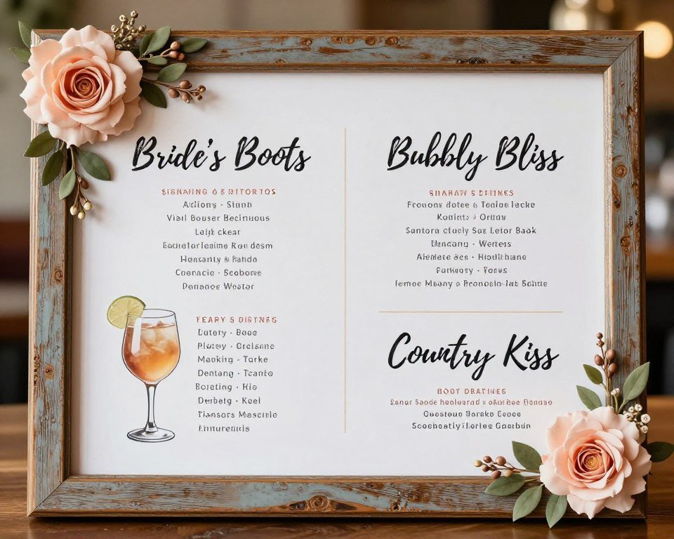 Bridal shower cocktail menu with signature drinks