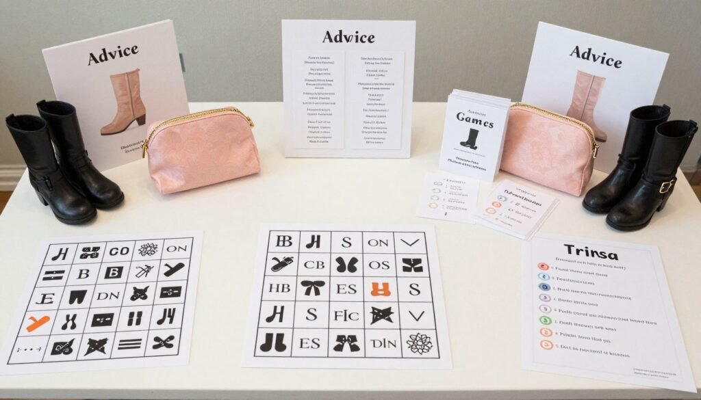 Bridal shower games setup on table