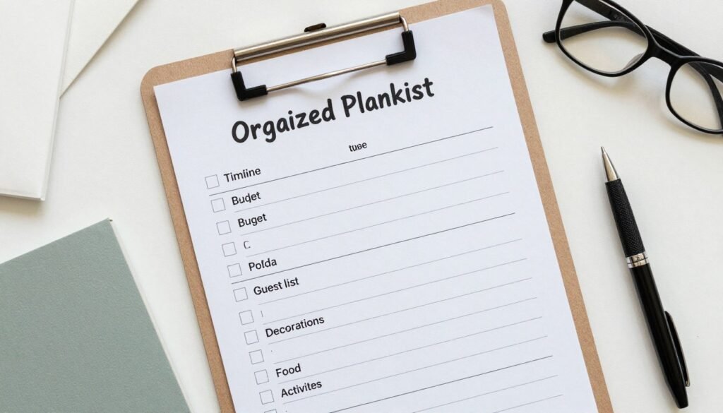 Bridal shower planning checklist on clipboard