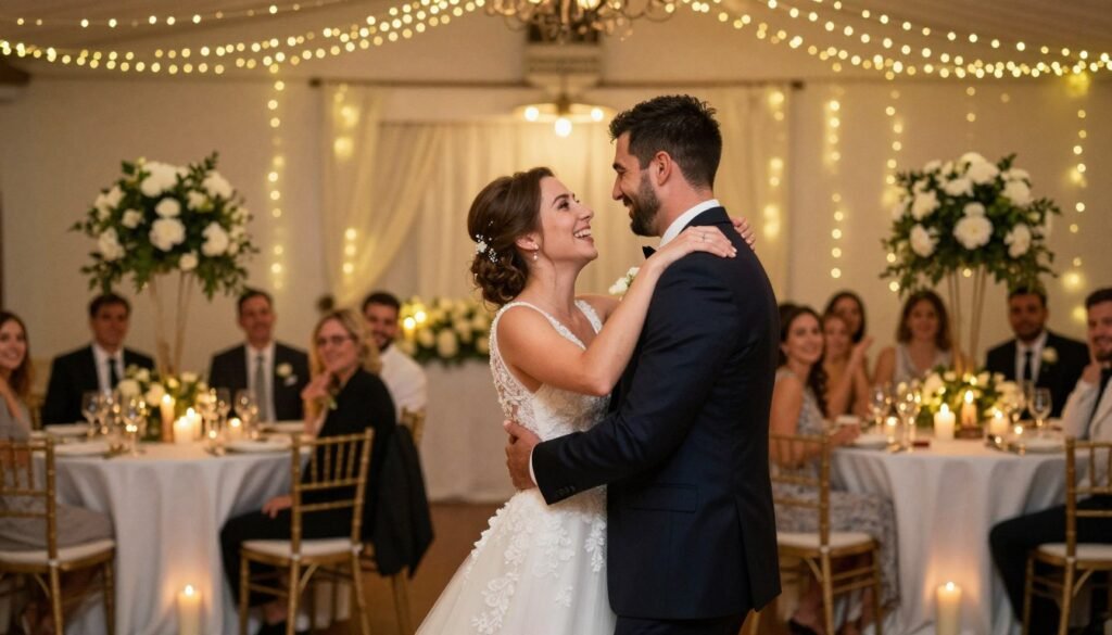 Bride and groom enjoying their beautifully decorated wedding reception Bride and groom enjoying their beautifully decorated wedding reception