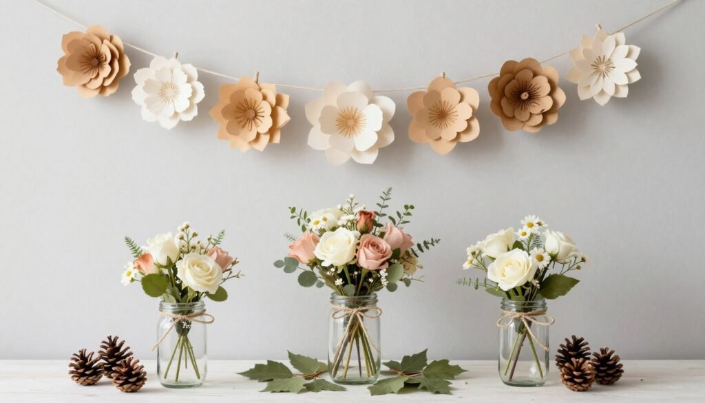 Budget-friendly DIY wedding decorations using paper, repurposed items, and natural elements