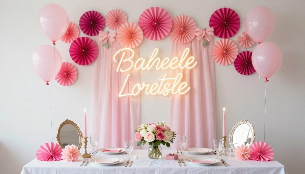 Budget-friendly bachelorette decor setup showing affordable decorations Budget-friendly bachelorette decor setup showing affordable decorations