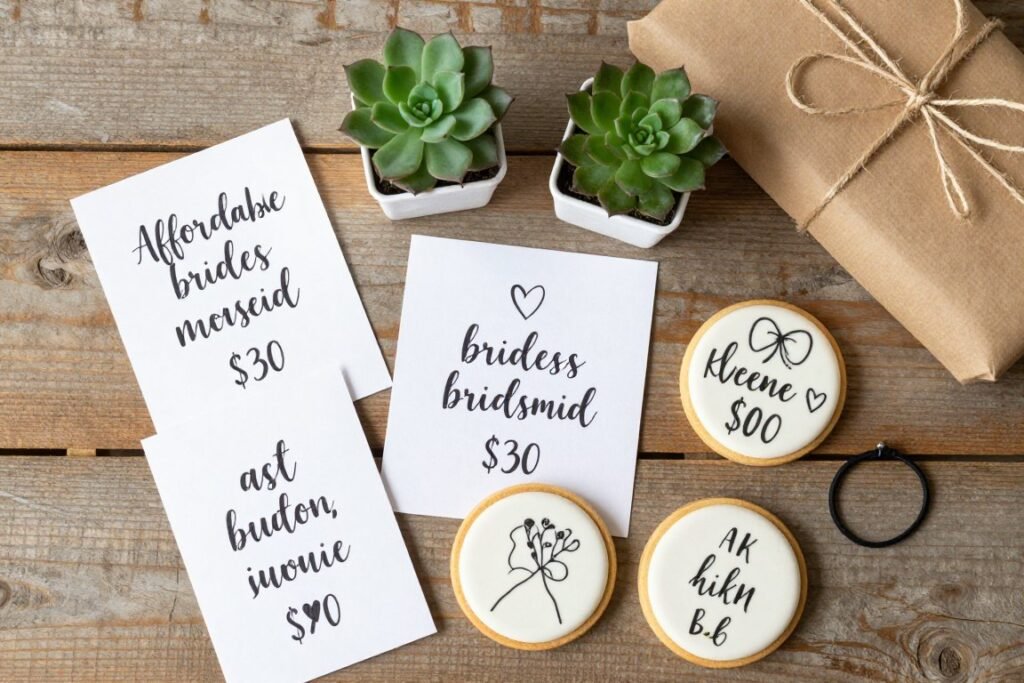 Budget-friendly bridesmaid proposal gifts arranged beautifully on minimal budget