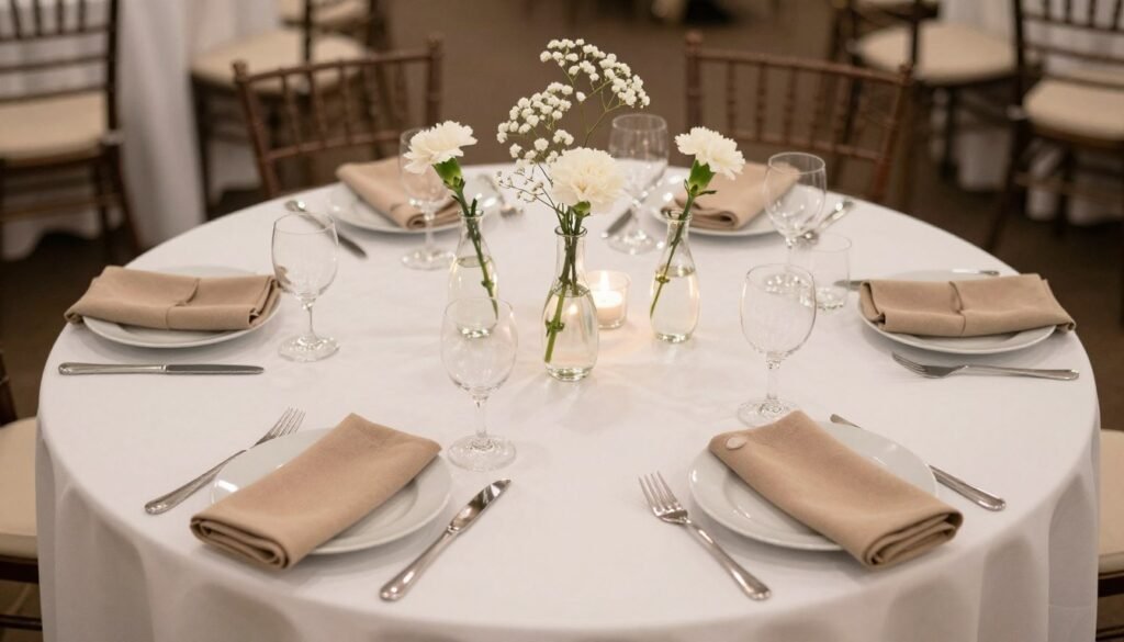 Budget-friendly round wedding table with simple but elegant decor