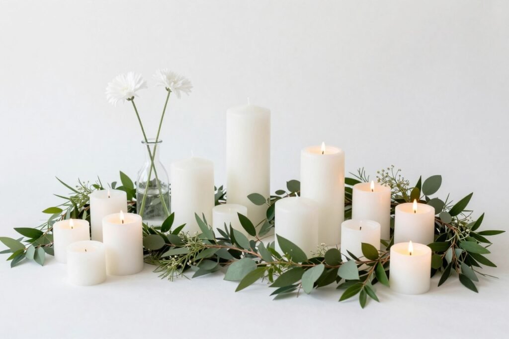 Budget-friendly wedding decorations using candles, greenery, and simple elements Budget-friendly wedding decorations using candles, greenery, and simple elements