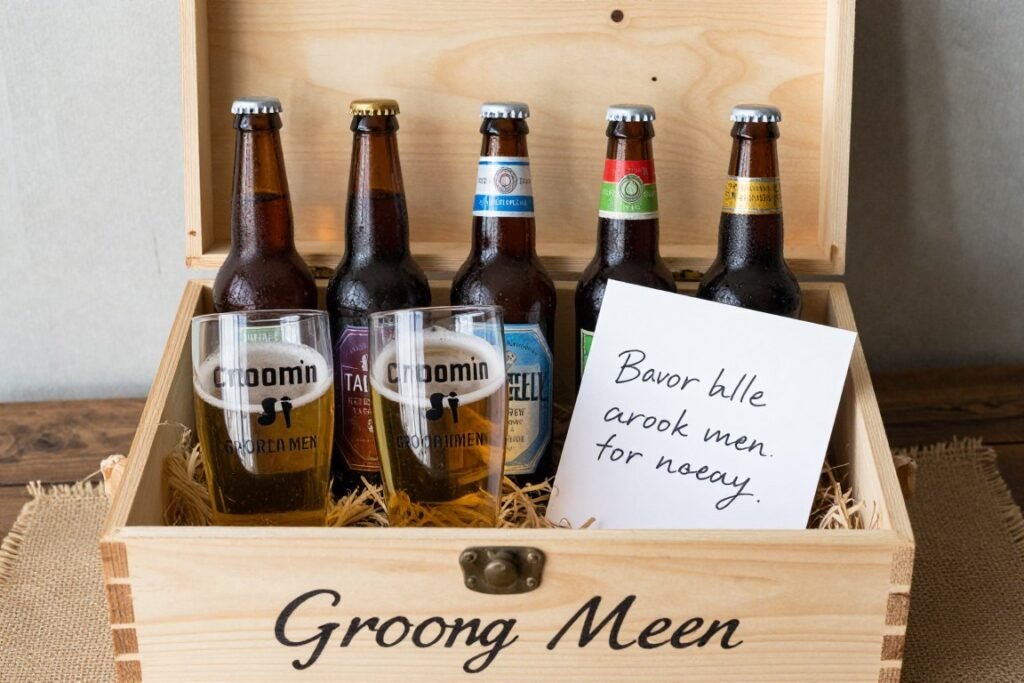Budget groomsmen proposal box with personalized beer glasses and craft beer