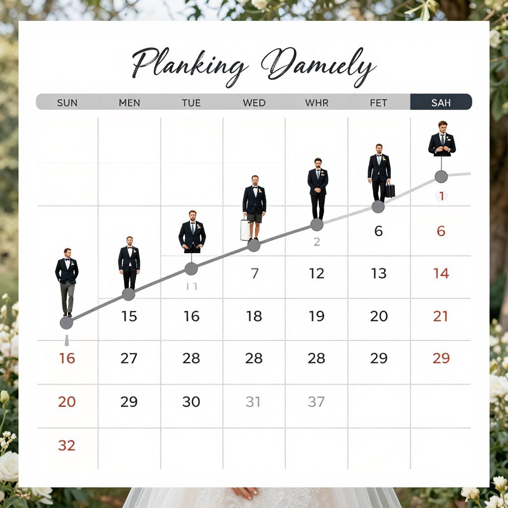 Calendar showing groomsmen gift box ordering timeline