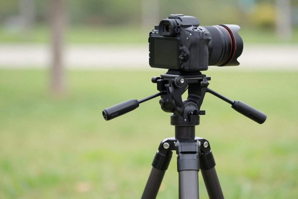 Camera on tripod setup for DIY save the date photo shoot