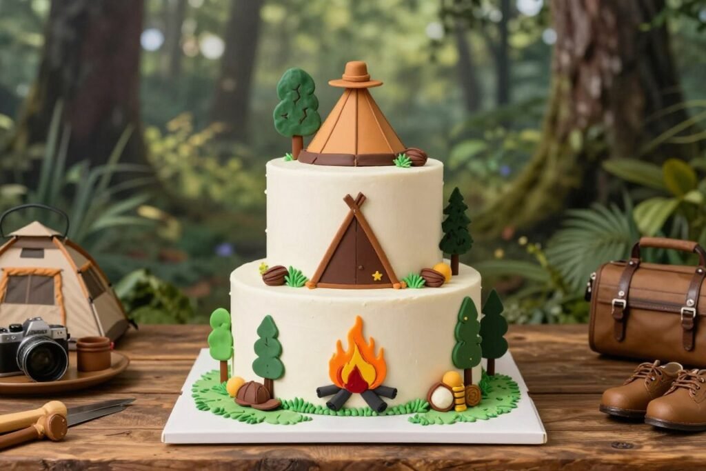 Camping tent grooms cake design