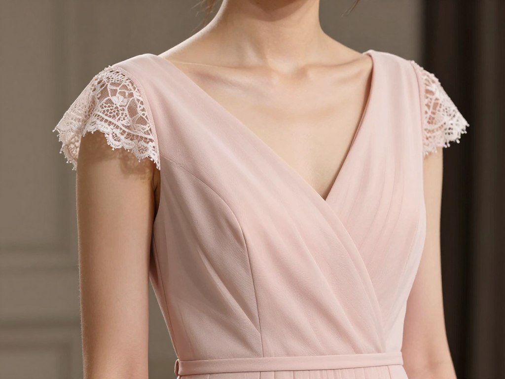 Cap sleeve blush pink bridesmaid dress detail