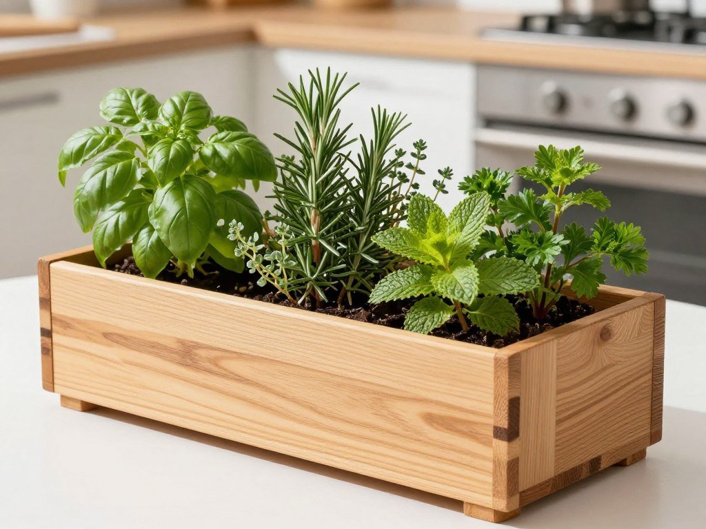 Cedar herb garden planter with labeled sections for different herbs Cedar herb garden planter with labeled sections for different herbs