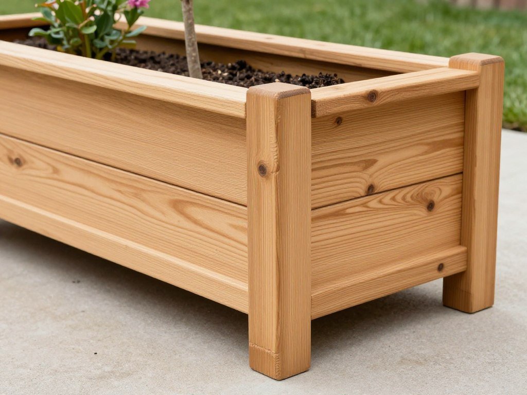 Cedar planter box with proper drainage and elevation features Cedar planter box with proper drainage and elevation features