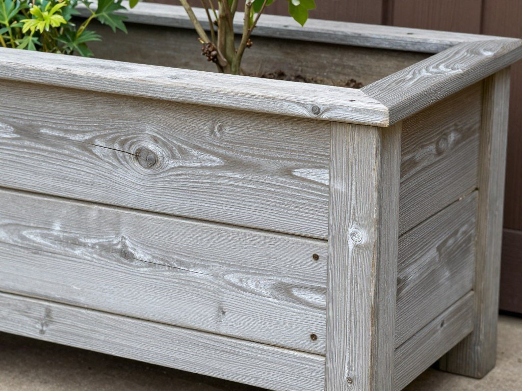 Cedar planter box with weathered silver-gray patina Cedar planter box with weathered silver-gray patina