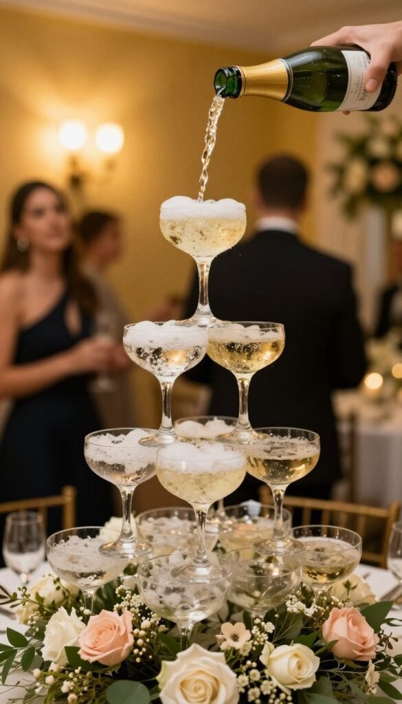 Champagne tower for Italian bridal shower celebration