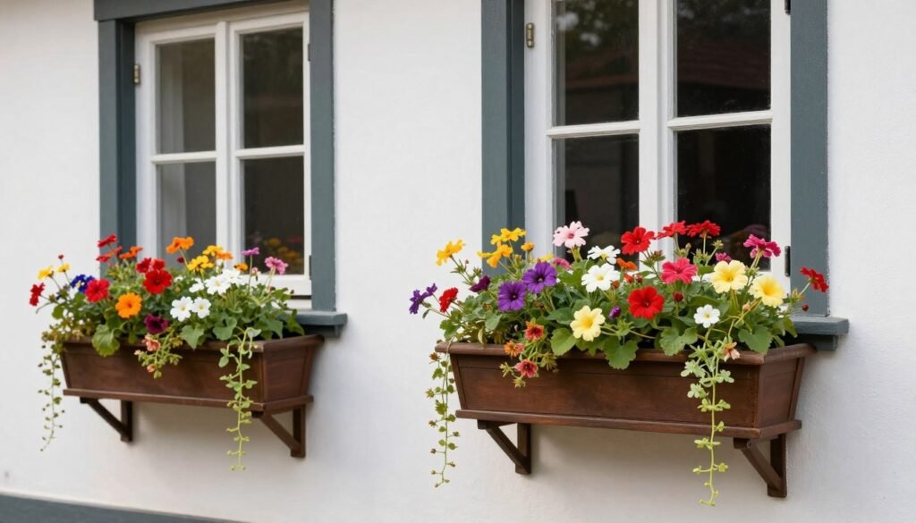 Charming window boxes filled with colorful flowers complementing a home's exterior