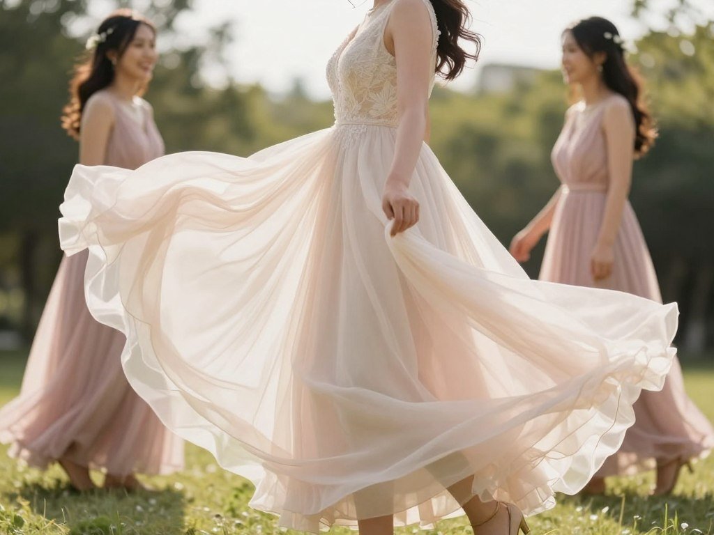 Chiffon dress movement spring wedding photography