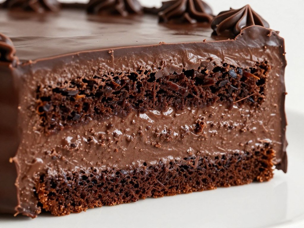 Chocolate layer cake interior showing filling