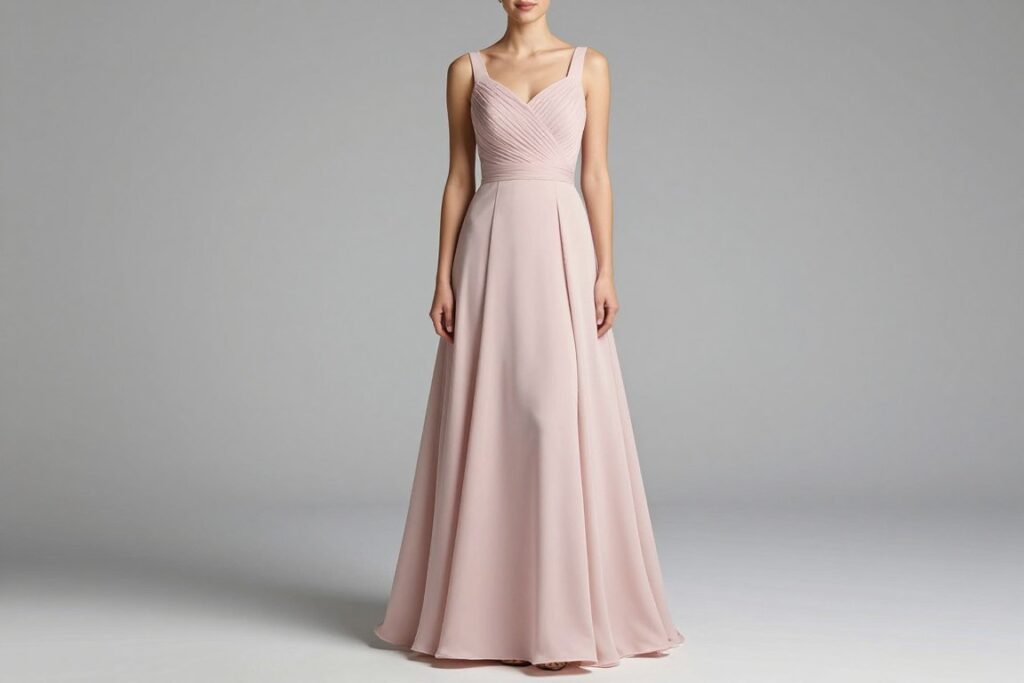 Classic A-line blush pink bridesmaid dress full length