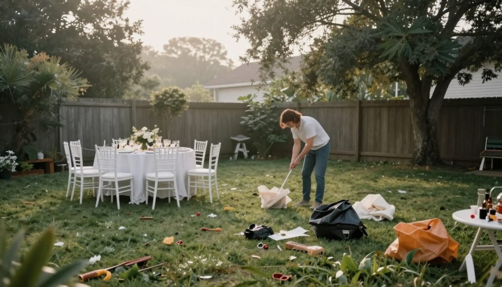 Clean backyard after successful wedding