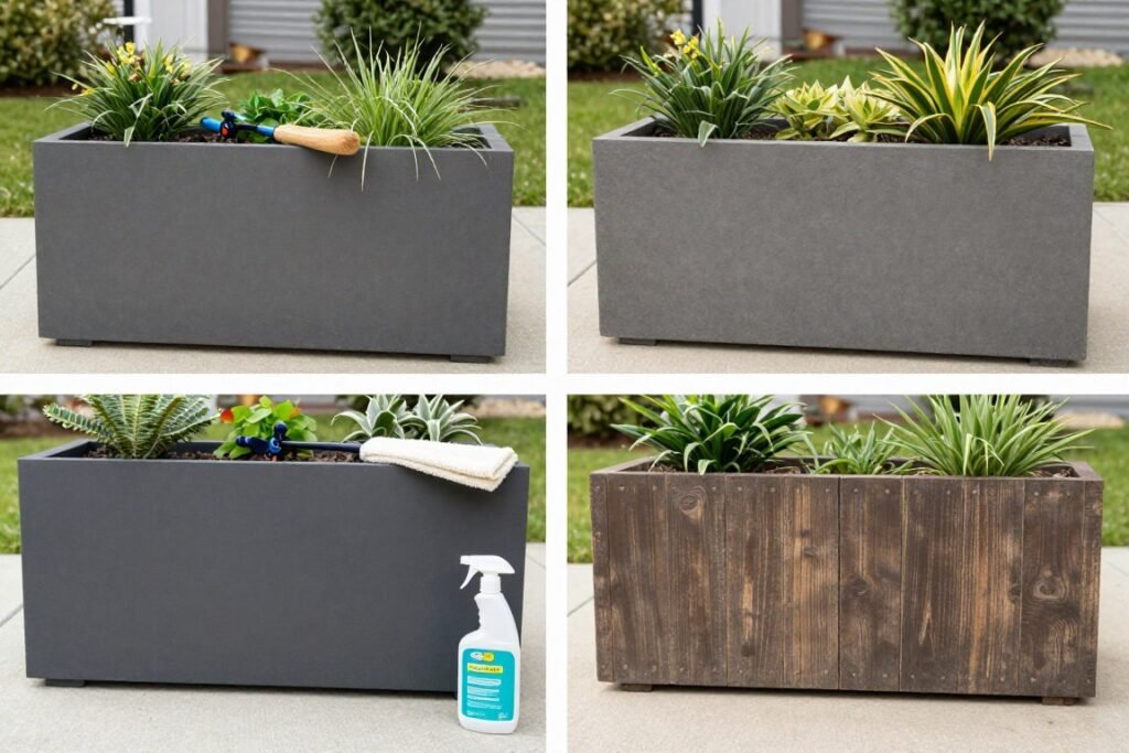 Cleaning and preserving large outdoor planters