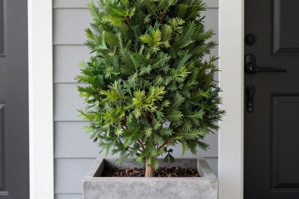 Close-up of a tall planter showcasing a dramatic statement plant with interesting texture and form at eye level Close-up of a tall planter showcasing a dramatic statement plant with interesting texture and form at eye level