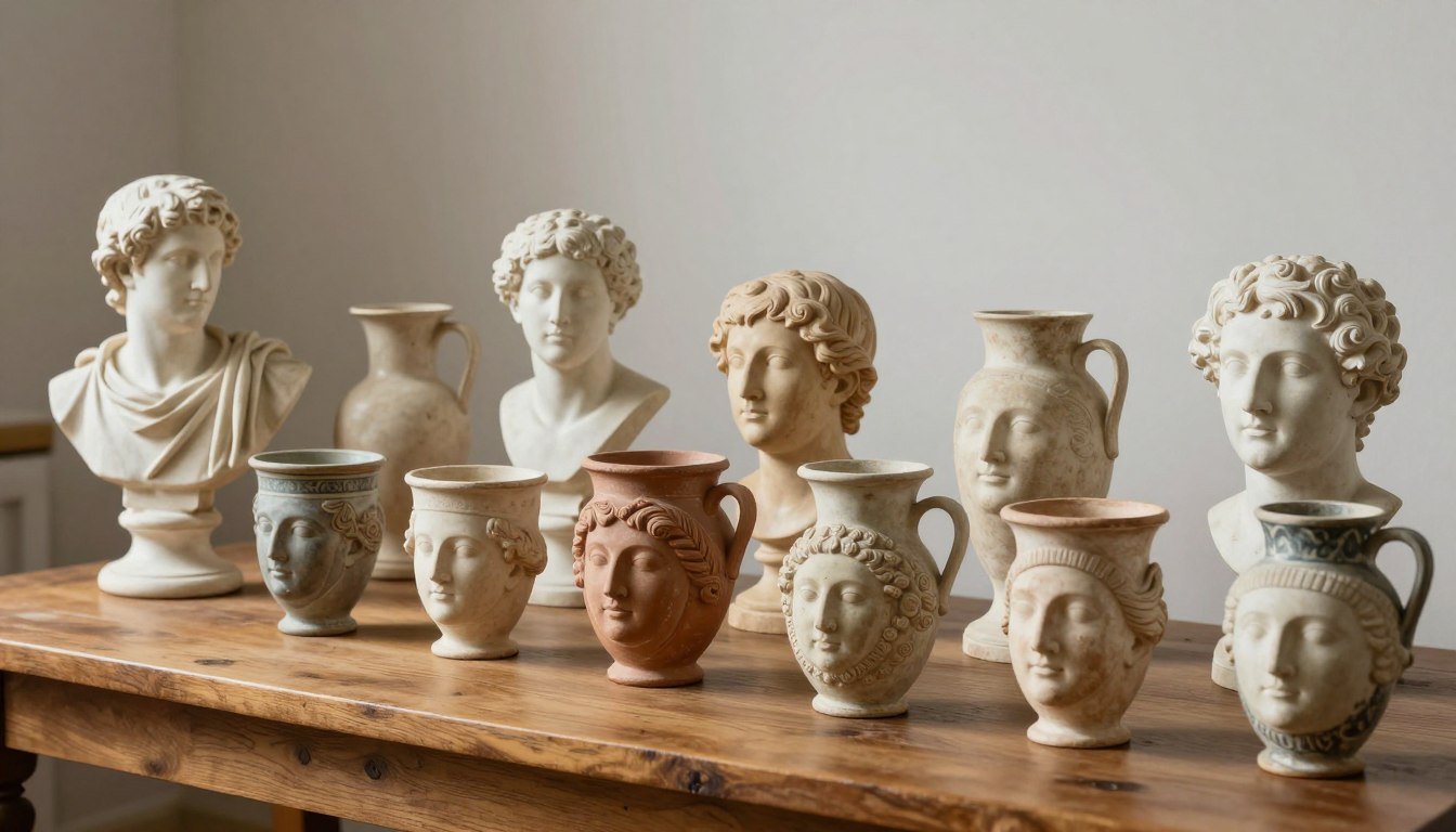 Collection of antique face pots head planters showing historical evolution of the craft