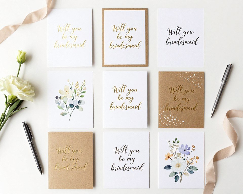 Collection of creative bridesmaid proposal cards with handwritten messages and calligraphy designs