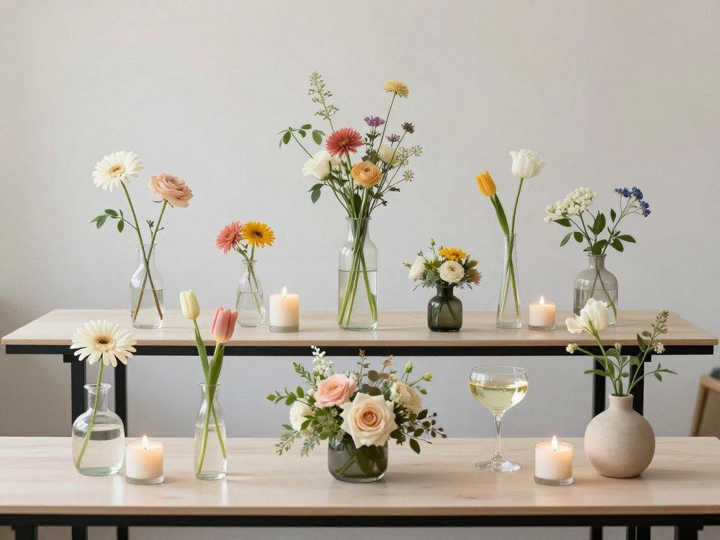 Collection of elegant small-scale floral centerpieces perfect for cocktail tables
