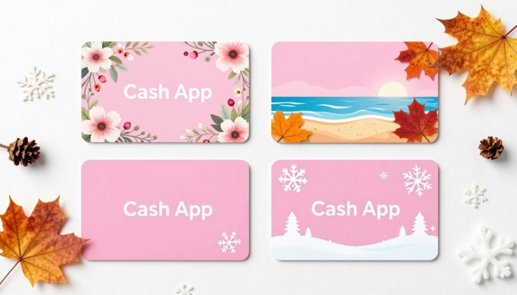Collection of seasonally decorated pink cashapp cards