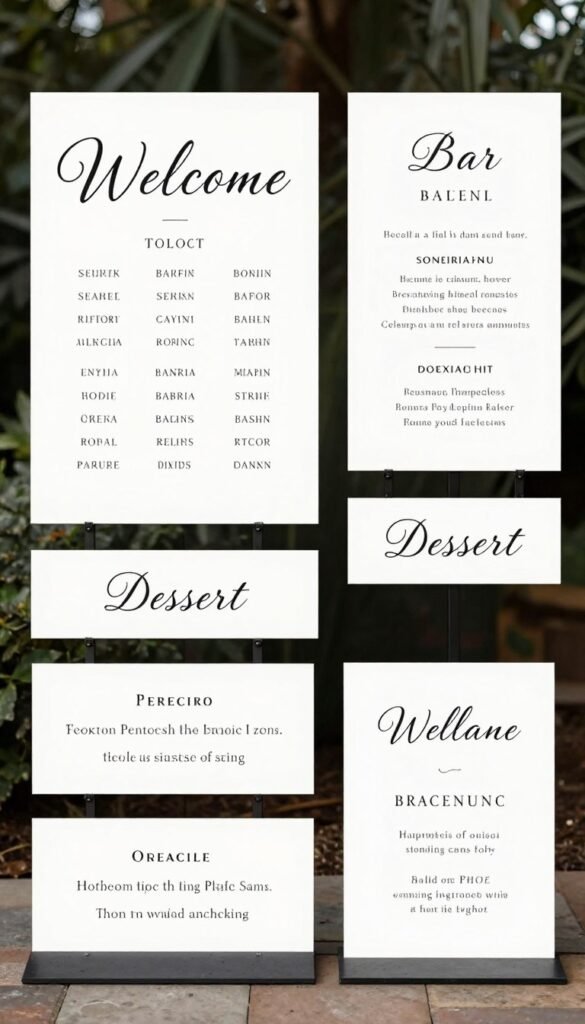 Collection of wedding signs in various styles