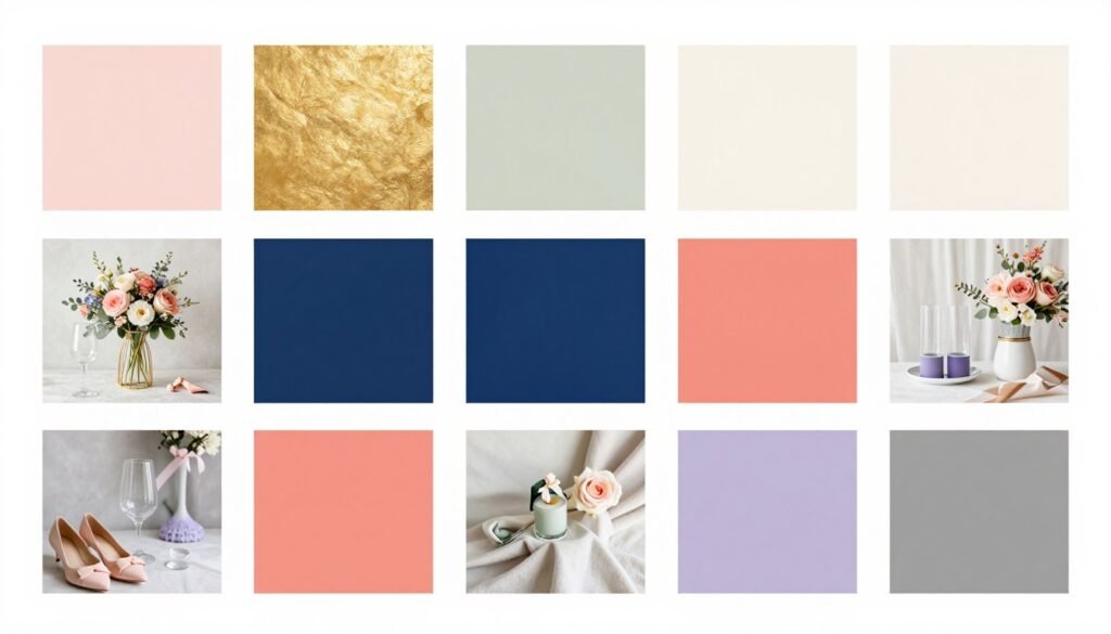 Color palette swatches showing popular bridal shower color combinations