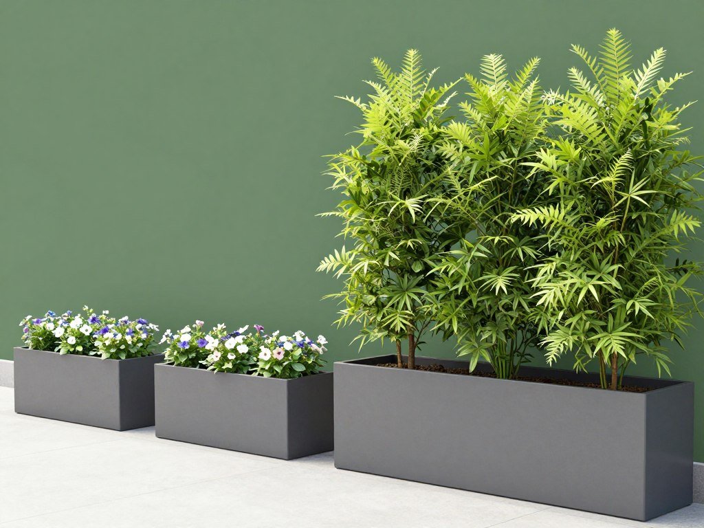 Comparison between standard planters and privacy planters showing the height difference