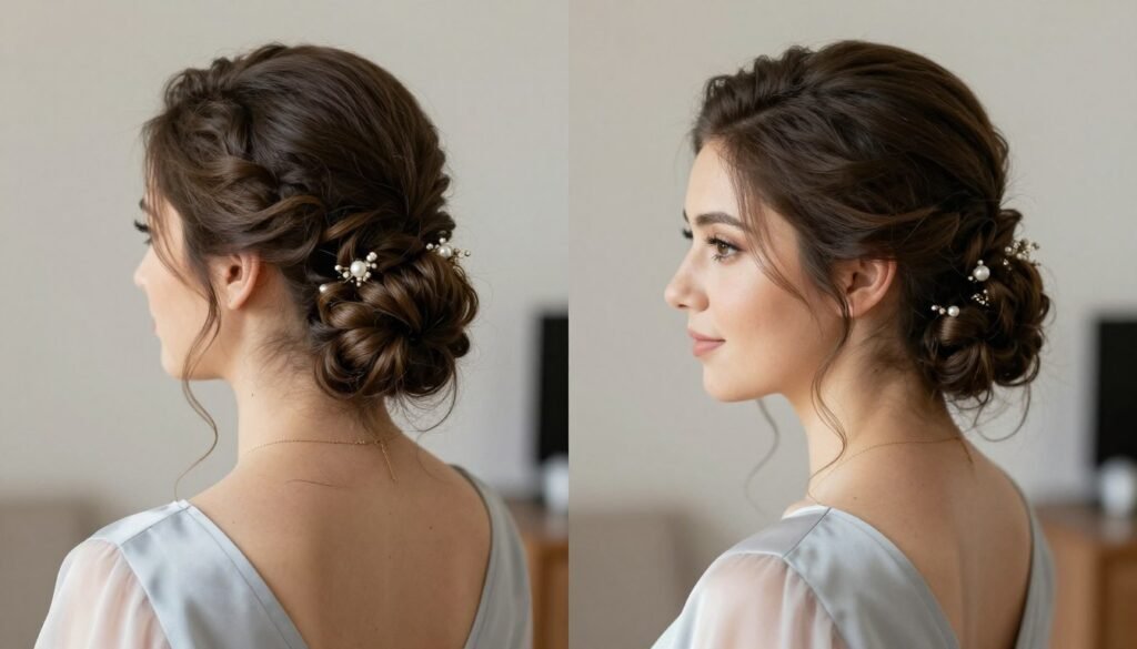 Comparison of DIY and professional bridesmaid hair styling results Comparison of DIY and professional bridesmaid hair styling results