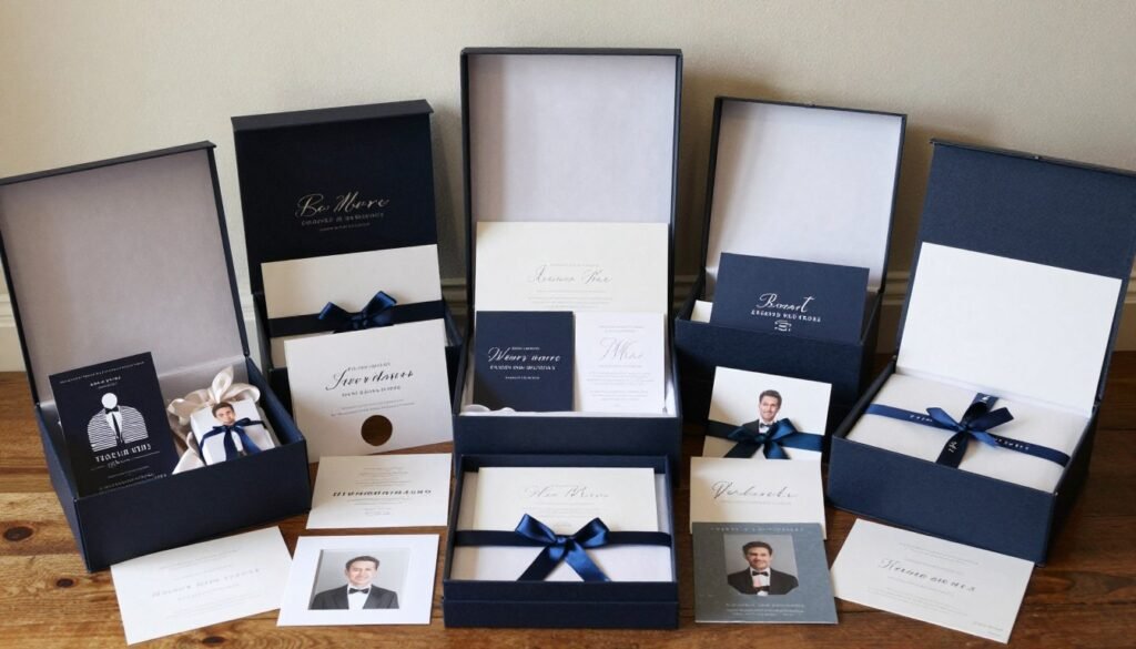 Complete groomsmen proposal setup with all elements arranged together