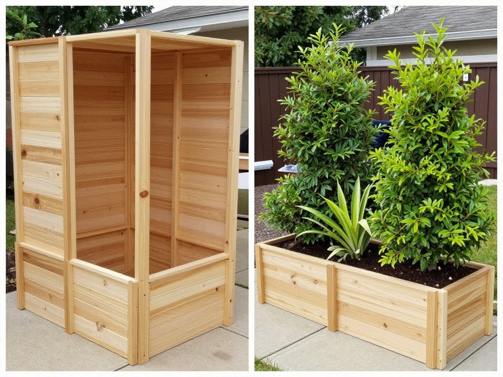 Completed DIY privacy planter project with thriving plants