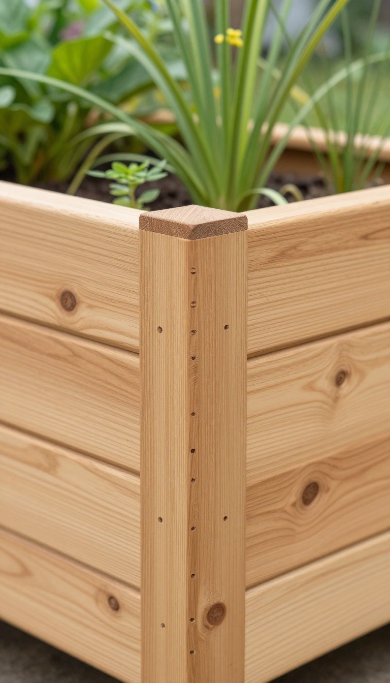 Completed wooden planter box with plants growing inside, showing the finished project that readers will build