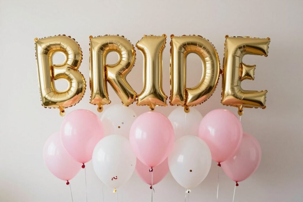 Confetti and letter balloons spelling 'BRIDE' Confetti and letter balloons spelling 'BRIDE'