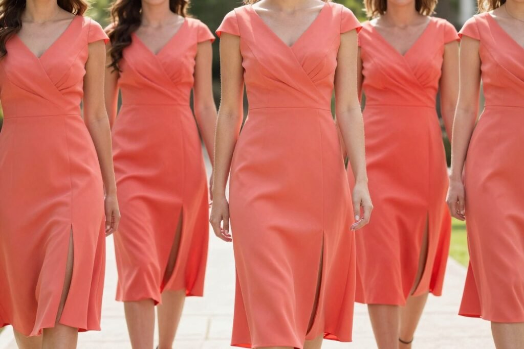 Coral bridesmaid dress spring wedding style