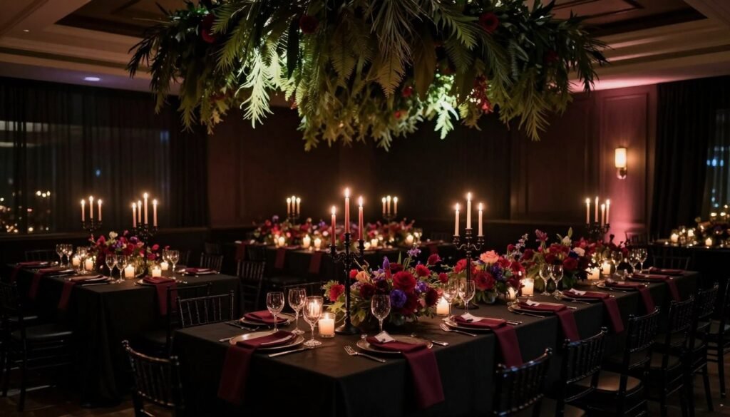 Couple enjoying their moody romantic wedding reception Couple enjoying their moody romantic wedding reception